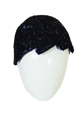 1920s Sequin Deco Felt Flapper Cap