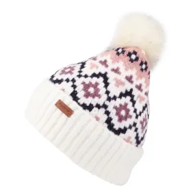 Barbour Hats Claudia Fair Isle Faux Fur Pom Bobble Hat - Off White-Pink