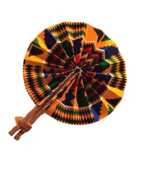 Blue, Black, Red, Yellow & Green  Kente Print Fan