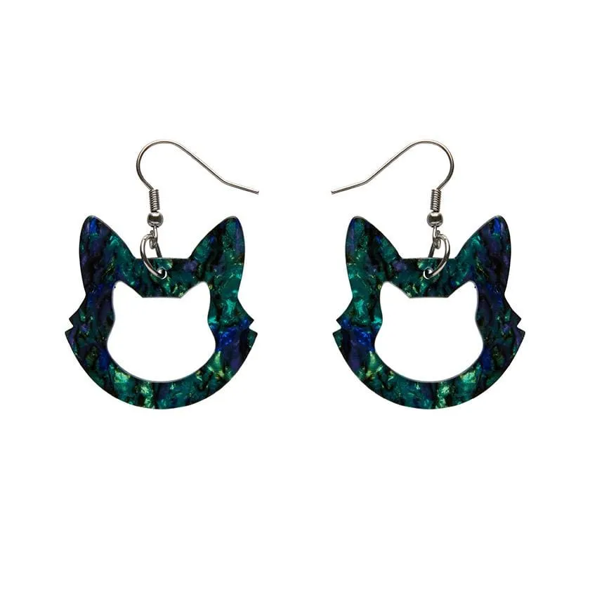 Cat Head Lava Resin Drop Earrings - Green