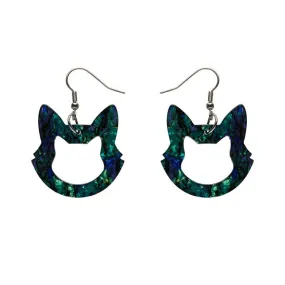 Cat Head Lava Resin Drop Earrings - Green