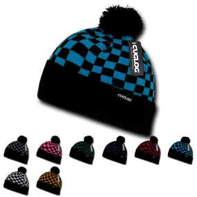 Changbai Checker Beanie, Plaid Knit Cap, Soft Cuff Beanie with Pom Pom - Cuglog K019