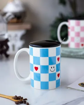 'Checkered' Coffee Mug - Sky Blue