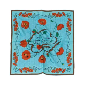 Chowxiaodou Rose Print Twill Silk Small Square Scarf-Sky Blue