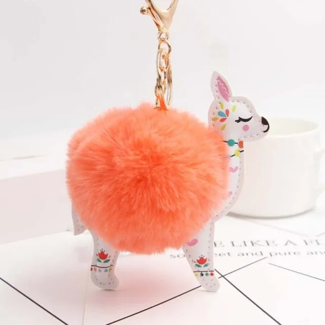 Cute Keychain with Pompom - Alpaca shape