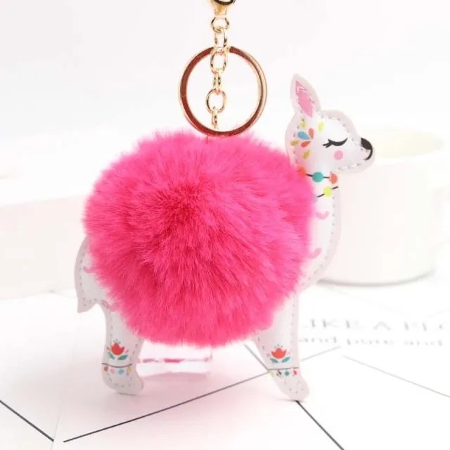 Cute Keychain with Pompom - Alpaca shape