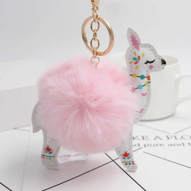 Cute Keychain with Pompom - Alpaca shape