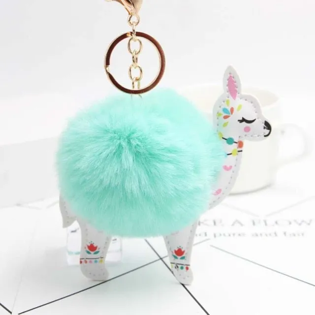 Cute Keychain with Pompom - Alpaca shape