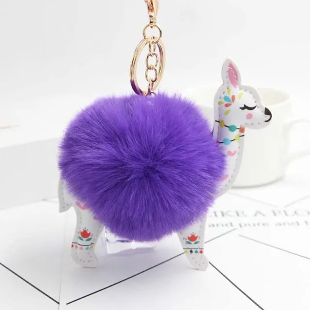 Cute Keychain with Pompom - Alpaca shape