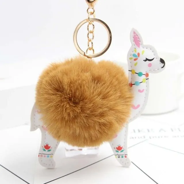 Cute Keychain with Pompom - Alpaca shape