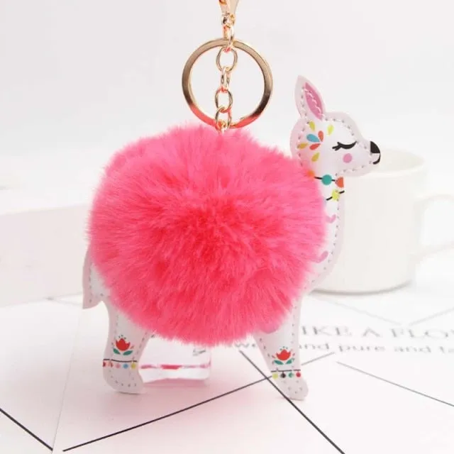 Cute Keychain with Pompom - Alpaca shape