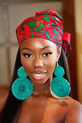 Gift Bundle African Ankara Print Headwrap/Headtie with Rattan Earring- Elechi