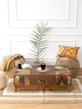 JAIPUR COFFEE TABLE - KILIM AND LEATHER