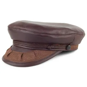 Leather Greek Fisherman Cap - Dark Brown