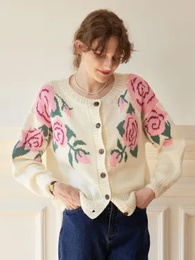 Noemi Rose Jacquard White Knit Cardigan