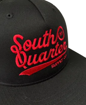 South Quarter Black Snapback Hat (Script Logo)