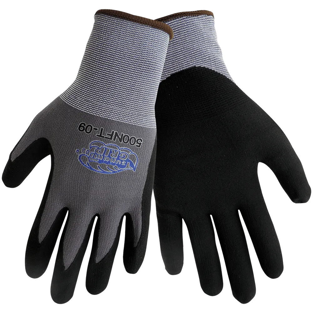 Tsunami Grip® 500NFT Nitrile Coated Work-Safety Glove With Black/Gray Finish on 15 gauge nylon shell