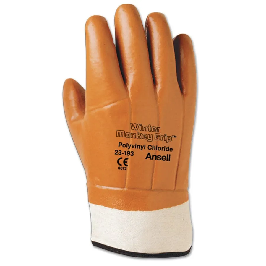 WINTER MONKEY GRIP 23193 FOAM INSULATED - 23-193 PVC-Coated Gloves, Rough Finish, Foam Insulated, Size 10, Brown